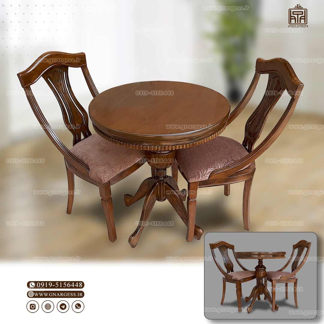 میز ناهارخوری گیتاری طرح اتریشی راش با میز 2نفره چوبی — تصویر ۸