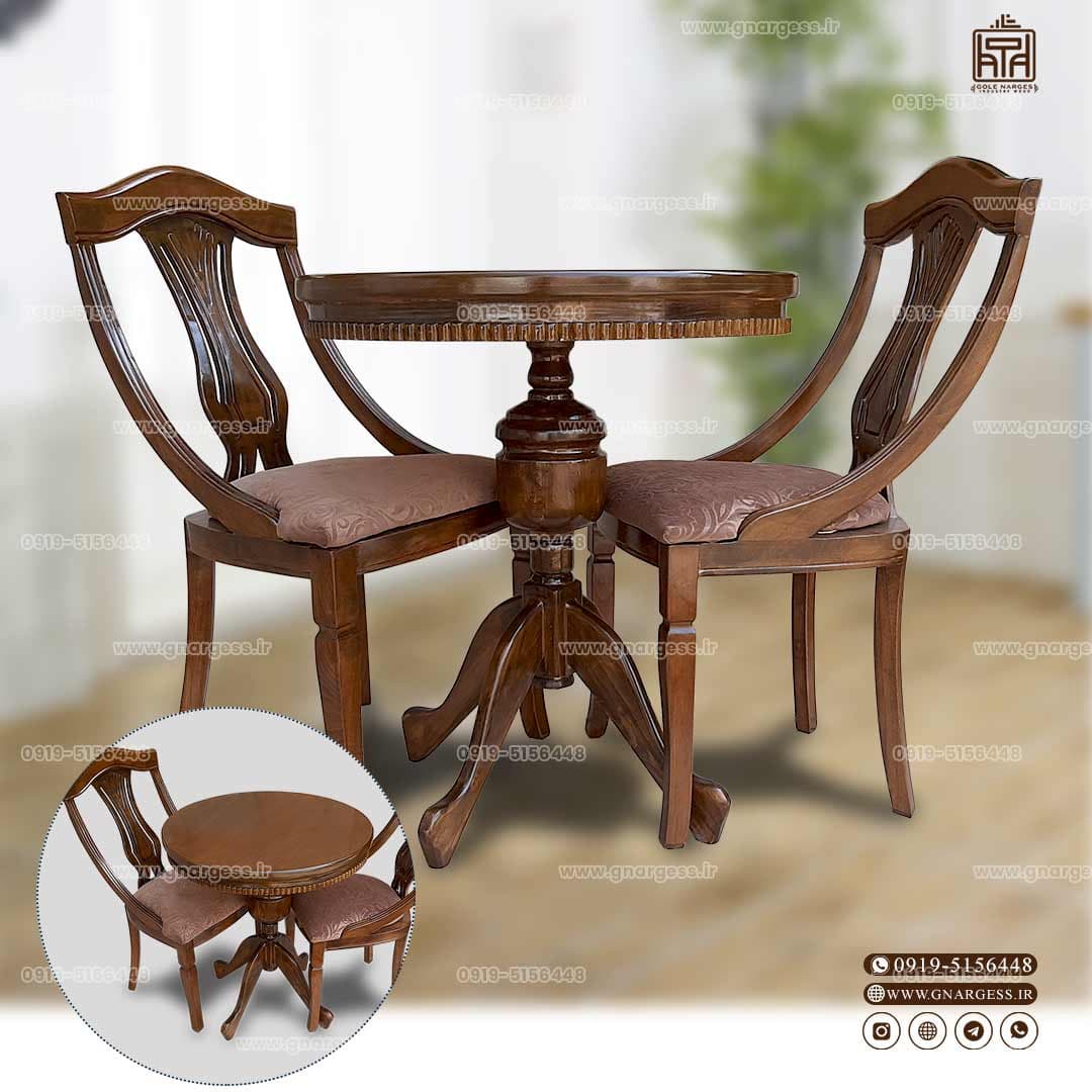 میز ناهارخوری گیتاری طرح اتریشی راش با میز 2نفره چوبی — تصویر ۶