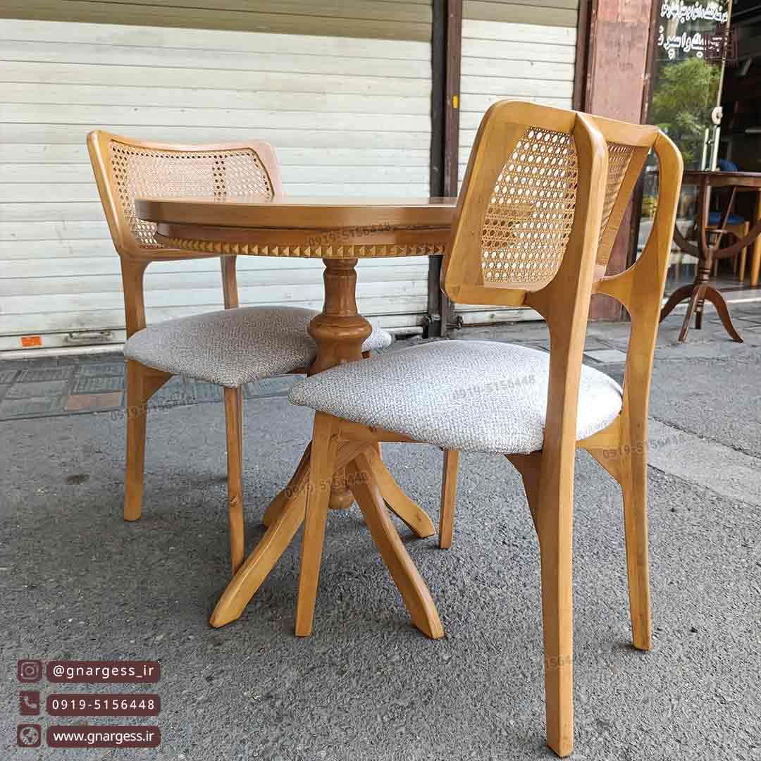 میز غذا خوری چوبی کینگ مدل عروس با صندلی میلانو حصیری چوب راش — تصویر ۳