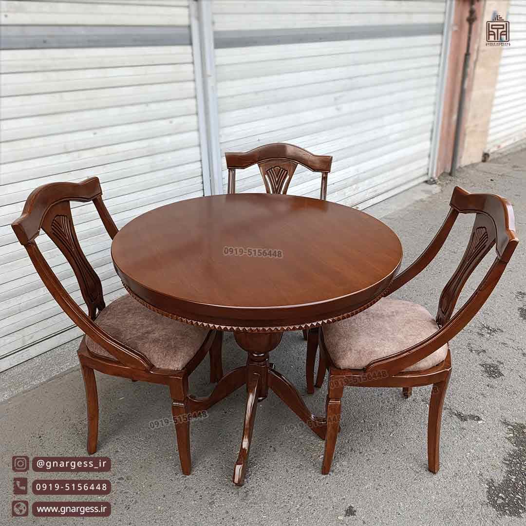 میز ناهارخوری چوبی عروس کنگره دار با صندلی راش گیتاری منبتی — تصویر ۶