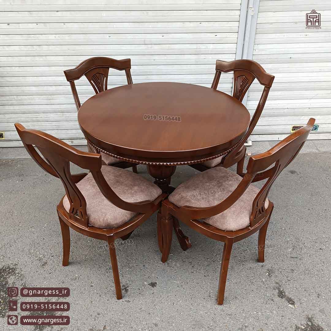 میز ناهارخوری چوبی عروس کنگره دار با صندلی راش گیتاری منبتی — تصویر ۵