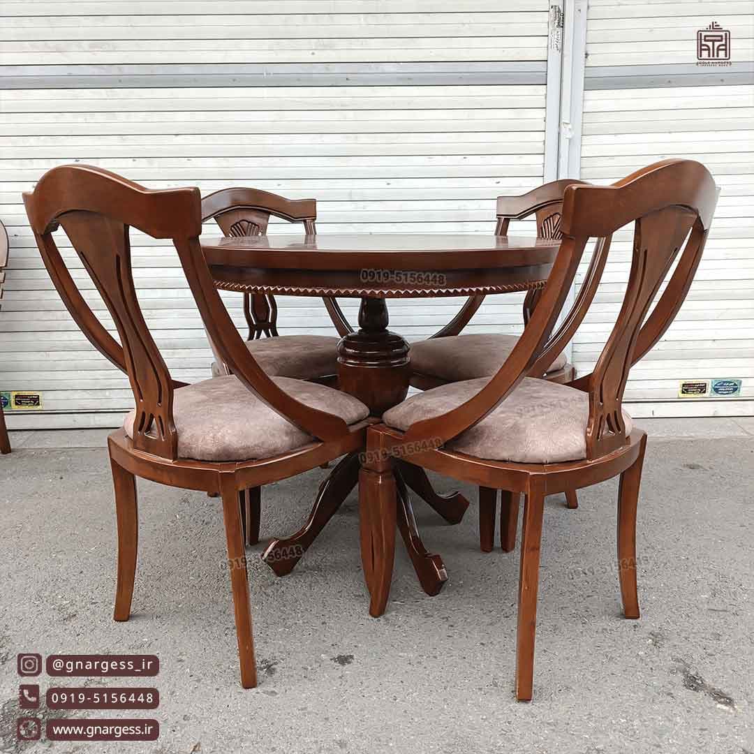 میز ناهارخوری چوبی عروس کنگره دار با صندلی راش گیتاری منبتی — تصویر ۴