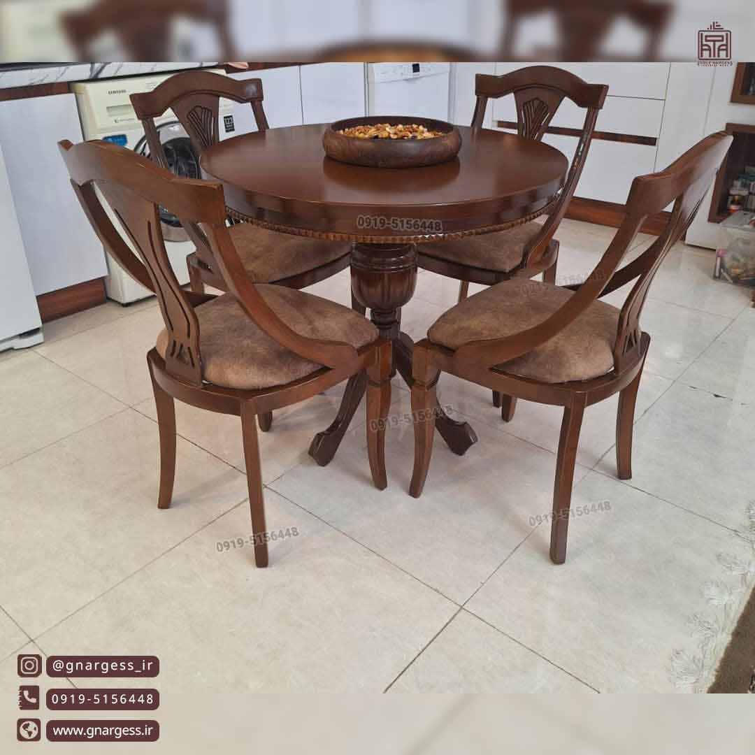 میز ناهارخوری چوبی عروس کنگره دار با صندلی راش گیتاری منبتی — تصویر ۸