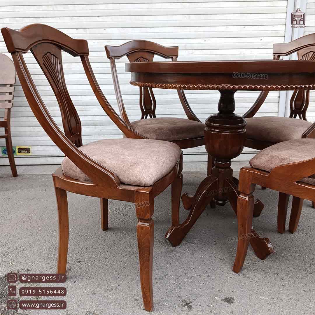 میز ناهارخوری چوبی عروس کنگره دار با صندلی راش گیتاری منبتی — تصویر ۷
