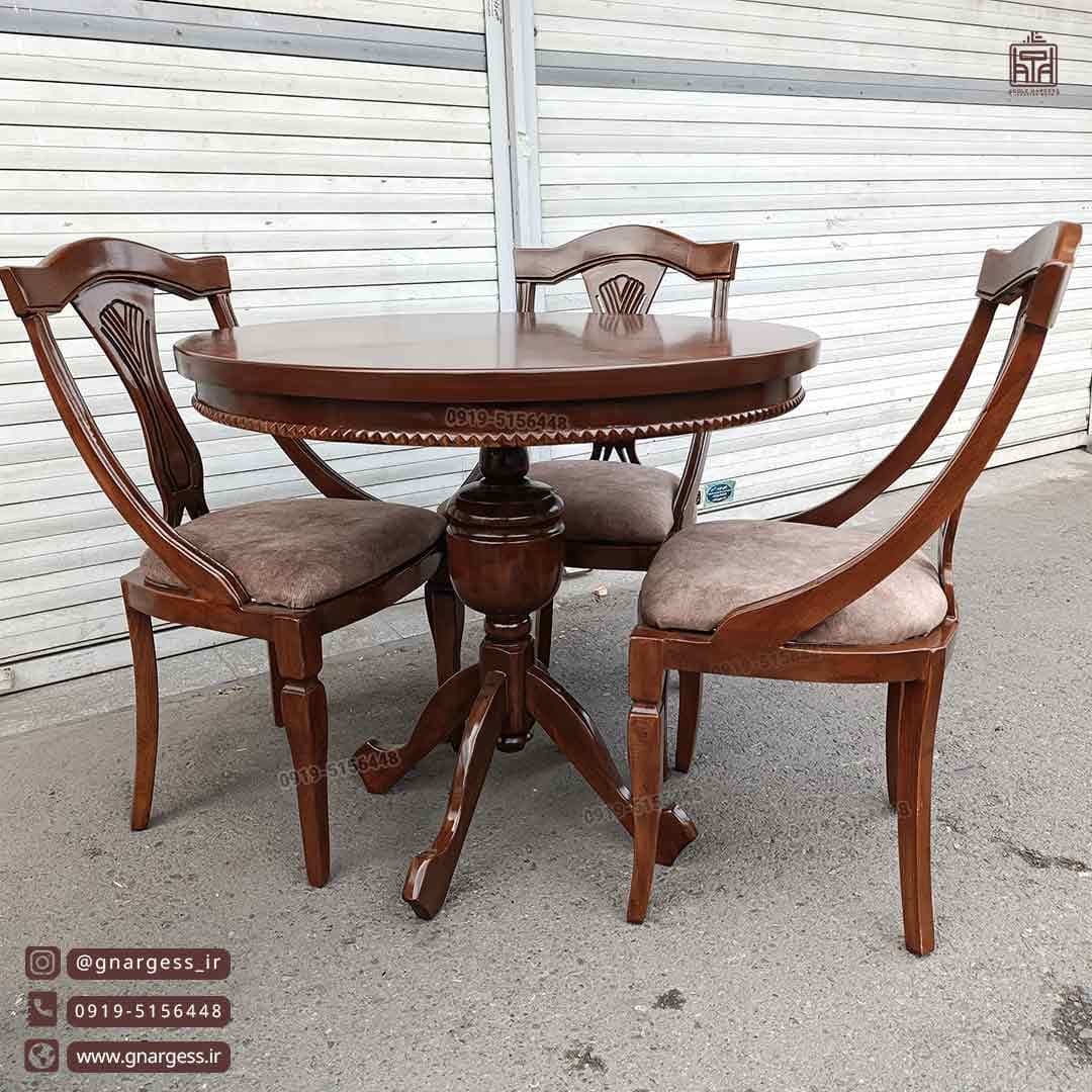 میز ناهارخوری چوبی عروس کنگره دار با صندلی راش گیتاری منبتی — تصویر ۳