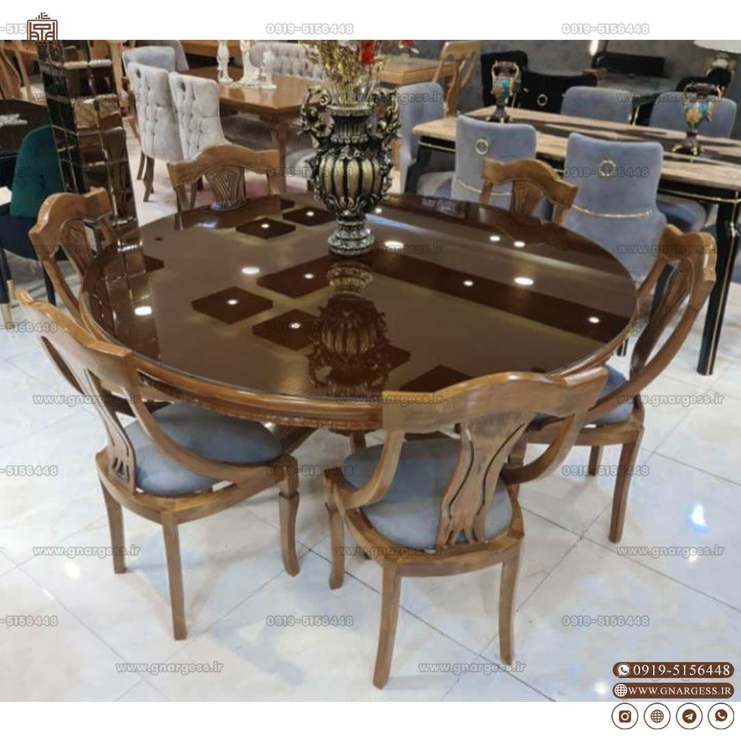 میز ناهارخوری چوبی عروس کنگره دار با صندلی راش گیتاری منبتی — تصویر ۹
