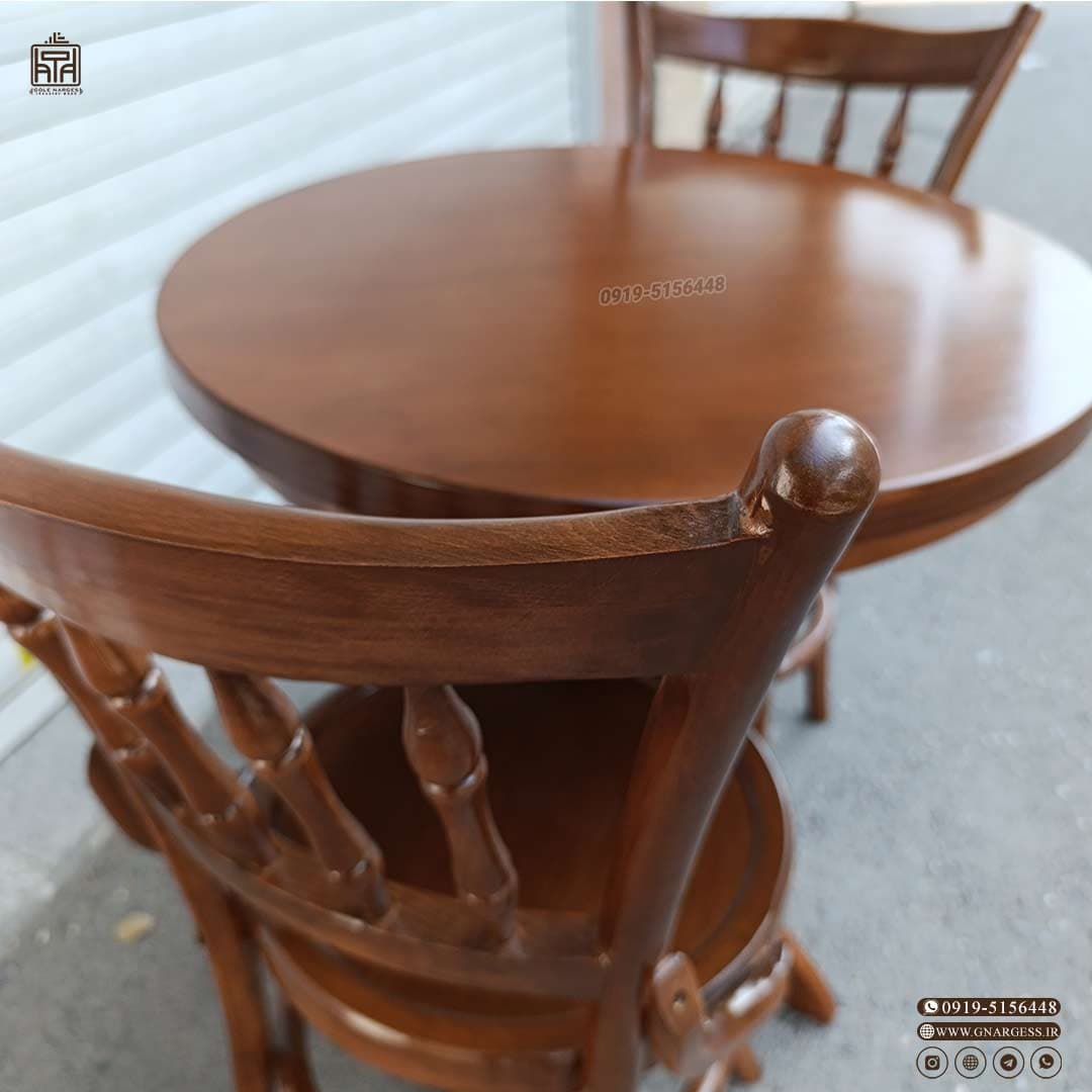 میز ناهارخوری راش 2نفره با صندلی چوبی مدل خراطی لهستانی — تصویر ۵