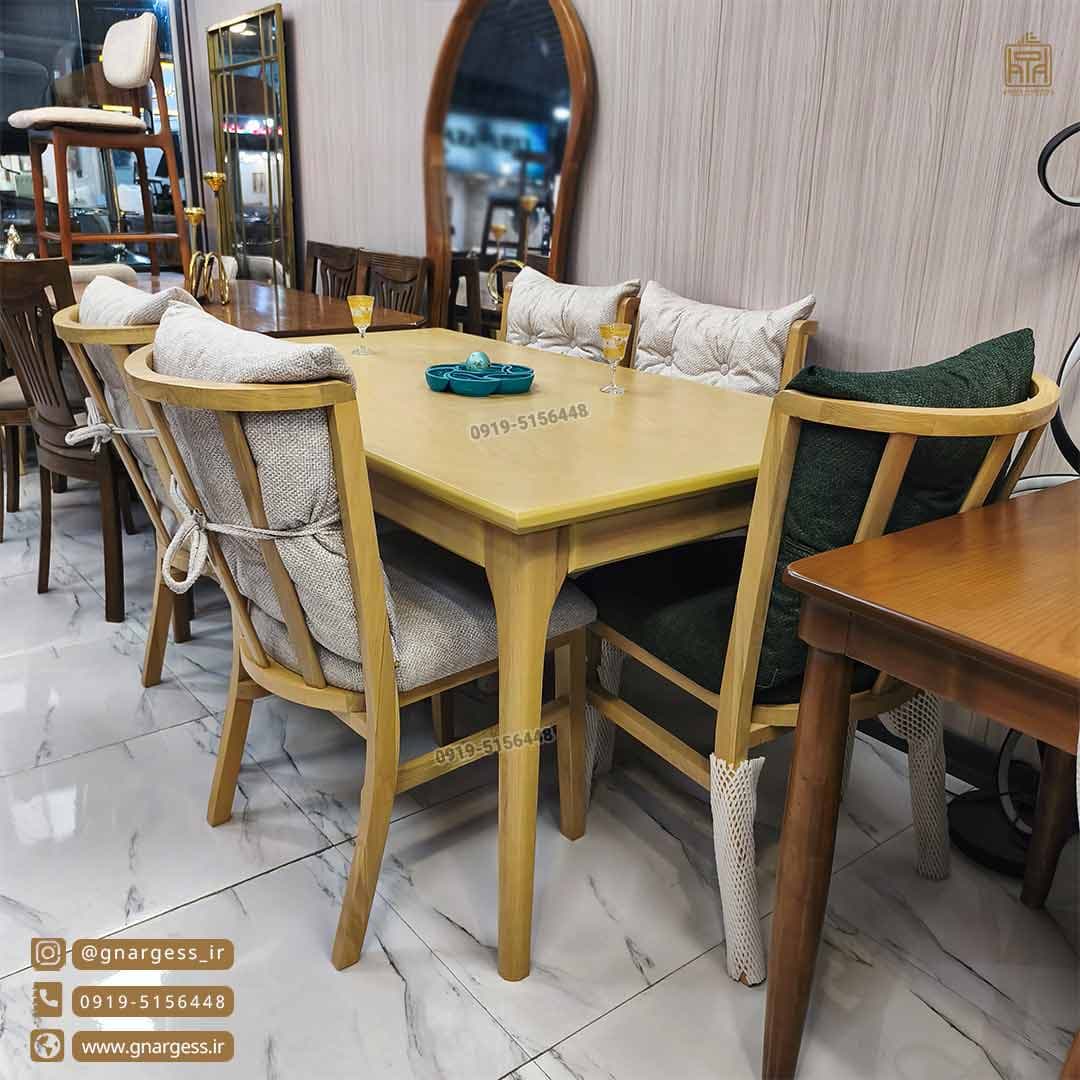 میز غذا خوری چوبی مبلی آرین 6 نفره چوبی با میز دیپلمات راش