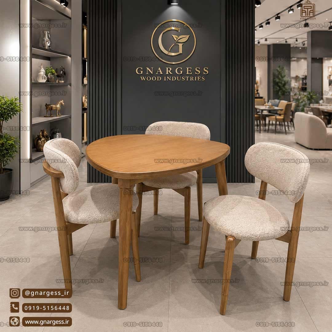 میز ناهارخوری 3 نفره مینیمال نوبل با میز دلفینی چوبی