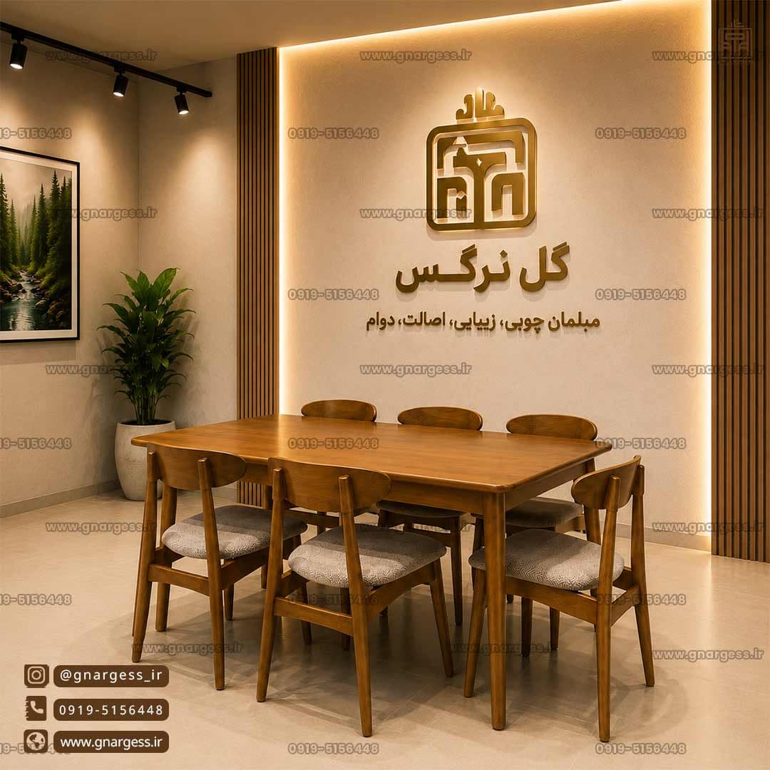 میز ناهارخوری 6 نفره وان چوب راش با میز چوبی در حراج بهاری — تصویر ۵