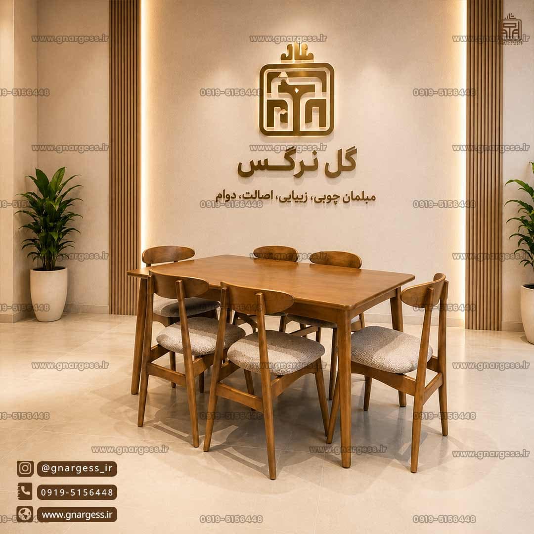 میز ناهارخوری 6 نفره وان چوب راش با میز چوبی در حراج بهاری