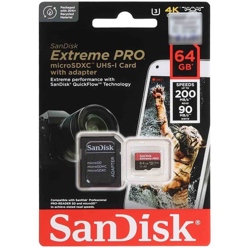 کارت حافظه microSDXC سن دیسک مدل Extreme PRO کلاس 10 UHS-I U3 سرعت 200MB/S ظرفیت 64 گیگابایت به همراه آداپتور کد 7022