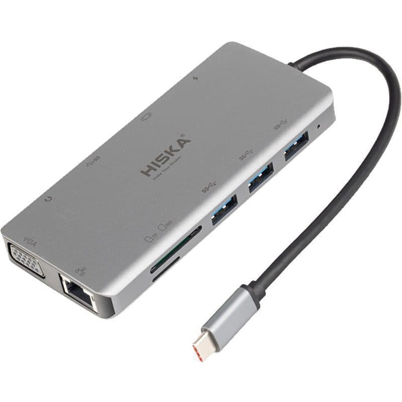 هاب USB-C هیسکا 11 پورت مدل HR-55 ا Hiska USB-C Hub HR-55 with 11 Ports کد 7094