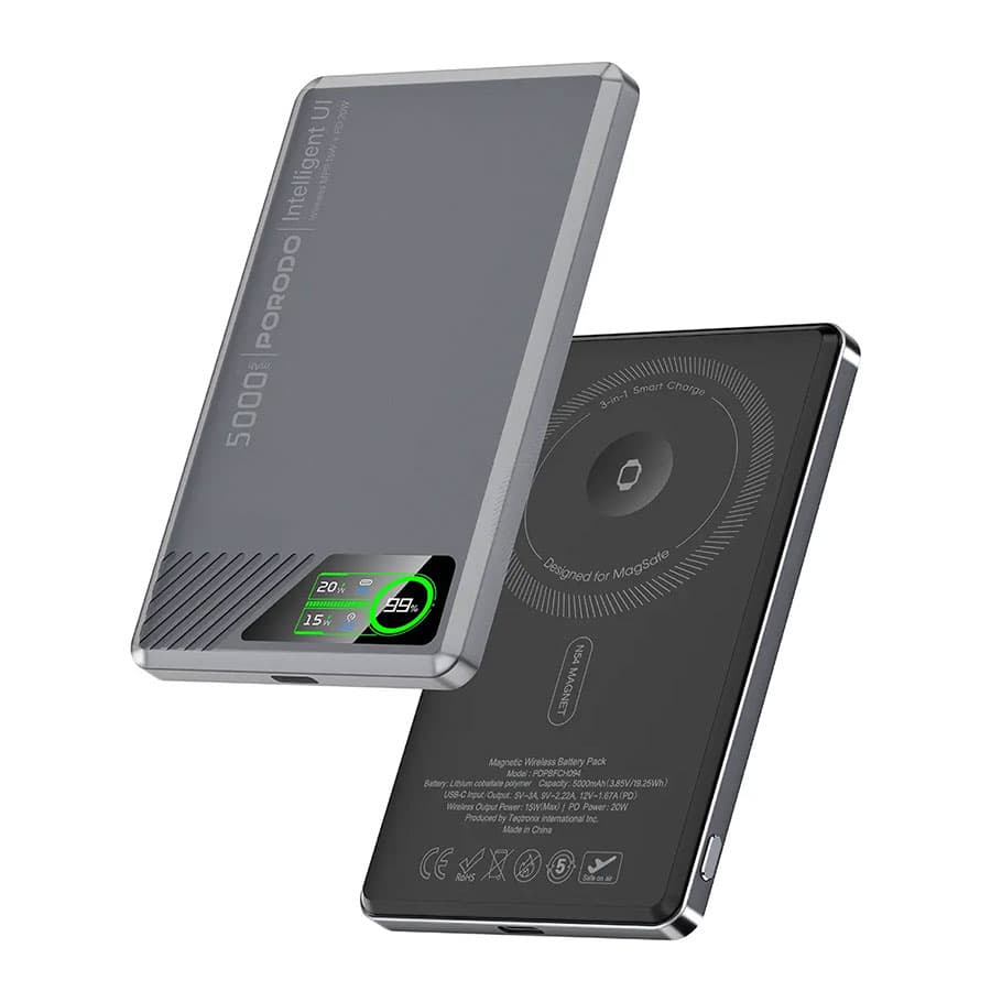 پاوربانک 5000 مگ سیف 20 وات پرودو Porodo SlimMag 5000mAh Magnetic Power Bank