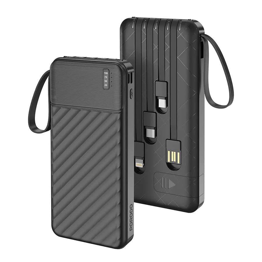 پاوربانک 10000 میلی آمپر پرودو با کابل متصل Porodo Piano 10000mAh Power Bank with Integrated Cables