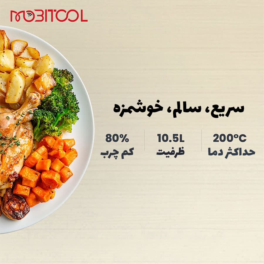سرخ کن بدون روغن و هواپز 10.5 لیتری پرودو Porodo Flexi Cook Pro Indoor Grill, Pizza Oven, Air Fryer PDAF1015 — تصویر ۷