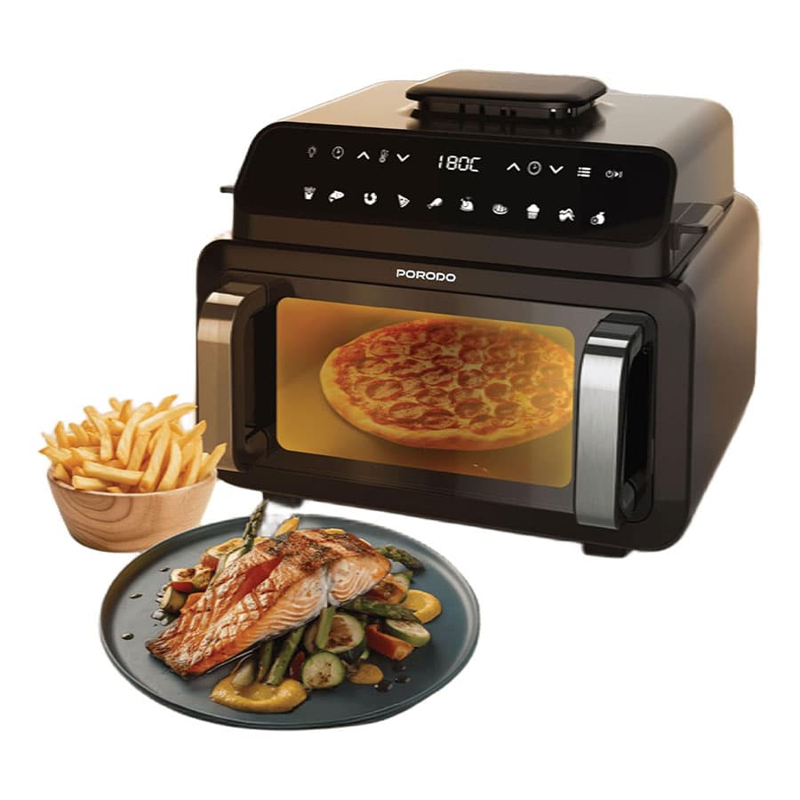 سرخ کن بدون روغن و هواپز 10.5 لیتری پرودو Porodo Flexi Cook Pro Indoor Grill, Pizza Oven, Air Fryer PDAF1015