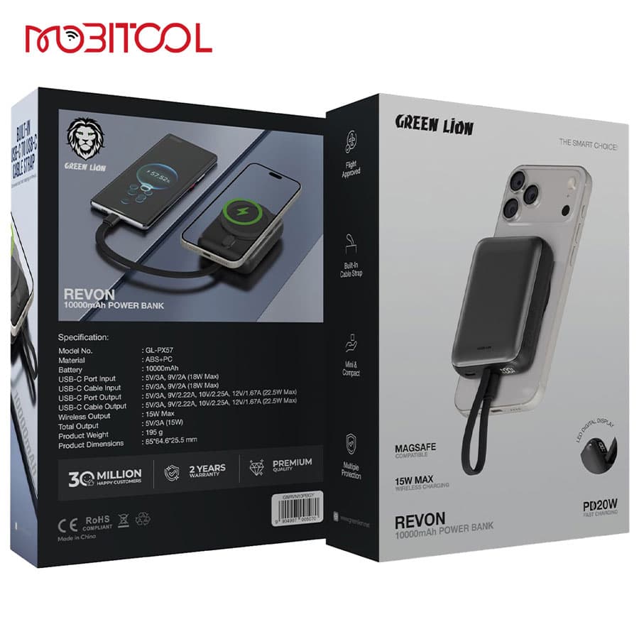 پاوربانک 10000 میلی آمپر مگ سیف گرین لاین Green Lion Revon 10000mAh Power Bank — تصویر ۷
