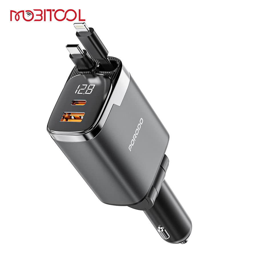 شارژر فندکی با کابل جمع شونده 111 وات پرودو Porodo 111W Car Charger Lightning & Type-C Retractable Cables PDC46P — تصویر ۵