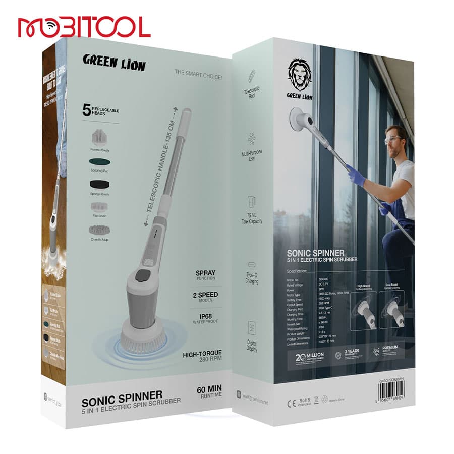 اسکرابر چرخشی 5 کاره شارژی گرین لاین Green Lion Sonic Spinner 5 in 1 Electric Spin Scrubber — تصویر ۵