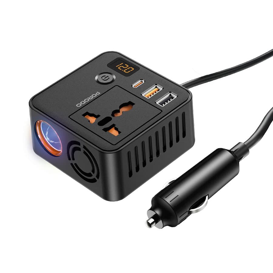 اینورتر 200 وات خودرو و شارژر فندکی فست شارژ پرودو Porodo Universal Ac Power Inverter FWC057 — تصویر ۲