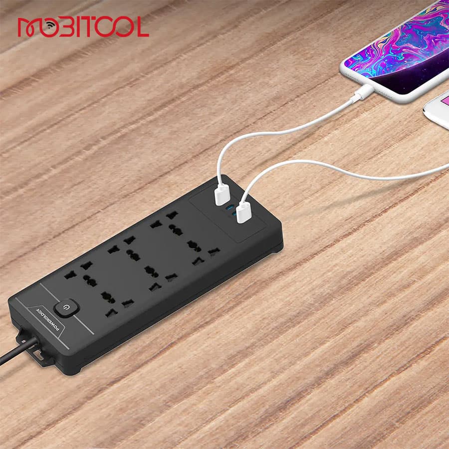 چندراهی برق یونورسال و شارژر پاورولوژی Powerology 6AC 2500W Power Strip PWC034 — تصویر ۹