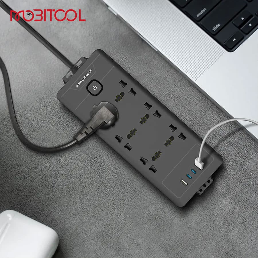چندراهی برق یونورسال و شارژر پاورولوژی Powerology 6AC 2500W Power Strip PWC034 — تصویر ۳