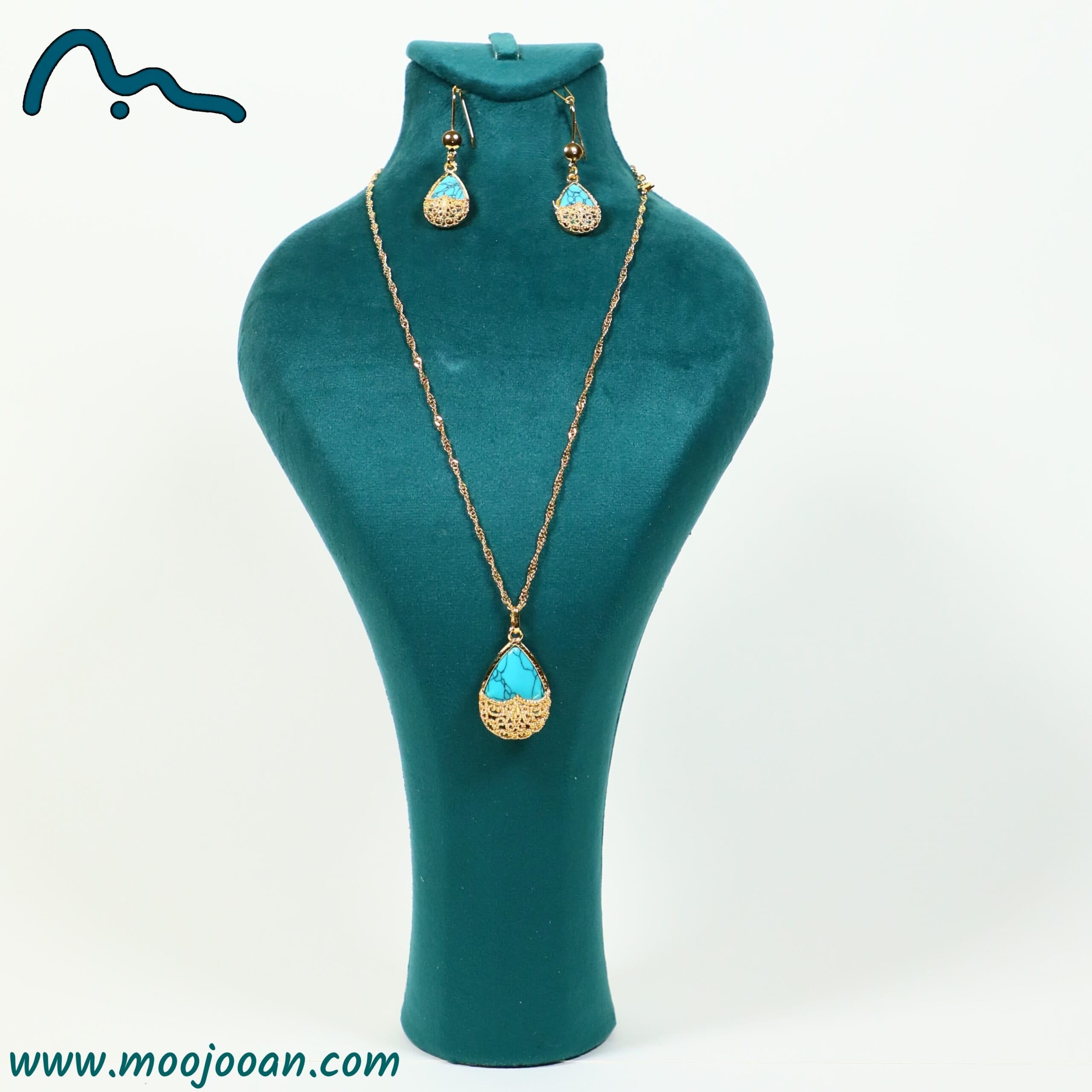 نیم ست آبکاری فیروزه ای طرح اشک