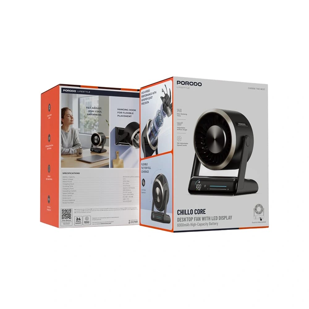 پنکه رومیزی پرودو Porodo Lifestyle Chillo Core PDLFSTZH37BK — تصویر ۹