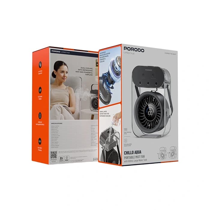 پنکه رومیزی پرودو Porodo Lifestyle Chillo Aqua PDLFSTZH26BK — تصویر ۷