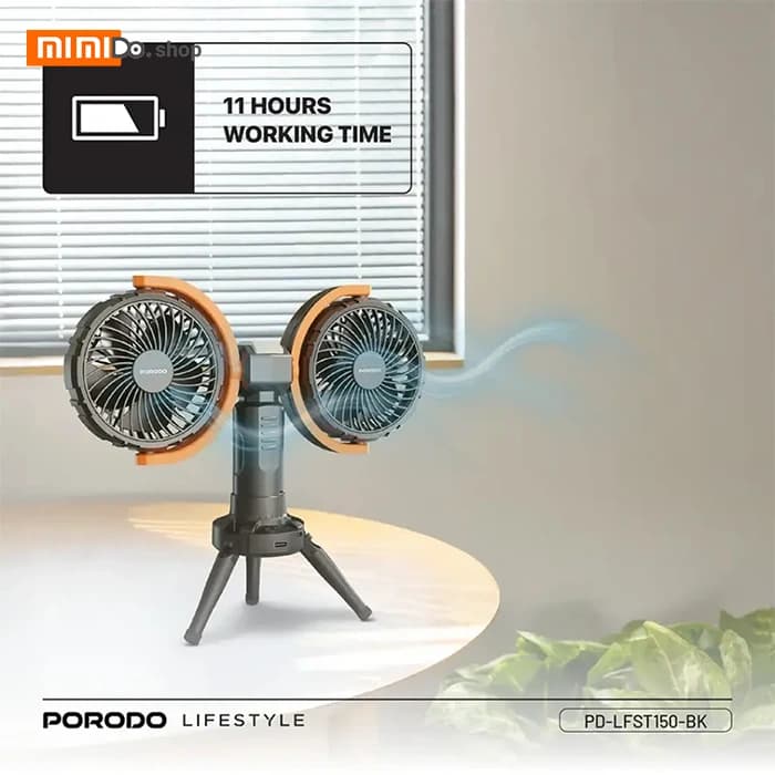 پنکه رومیزی شارژی و پاوربانک پرودو Porodo Dual-Head Oscillating Fan PD-LFST150 دارای چراغ LED — تصویر ۴