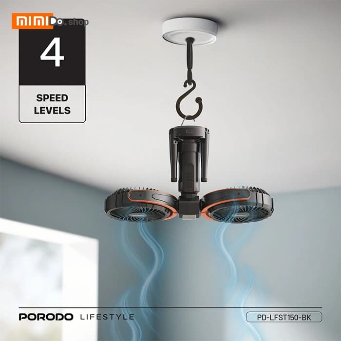 پنکه رومیزی شارژی و پاوربانک پرودو Porodo Dual-Head Oscillating Fan PD-LFST150 دارای چراغ LED — تصویر ۶