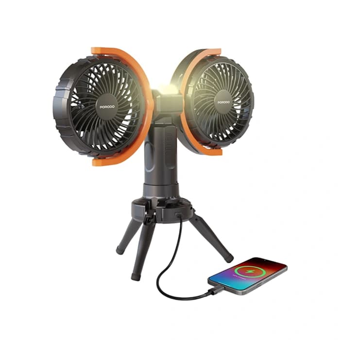 پنکه رومیزی شارژی و پاوربانک پرودو Porodo Dual-Head Oscillating Fan PD-LFST150 دارای چراغ LED — تصویر ۳