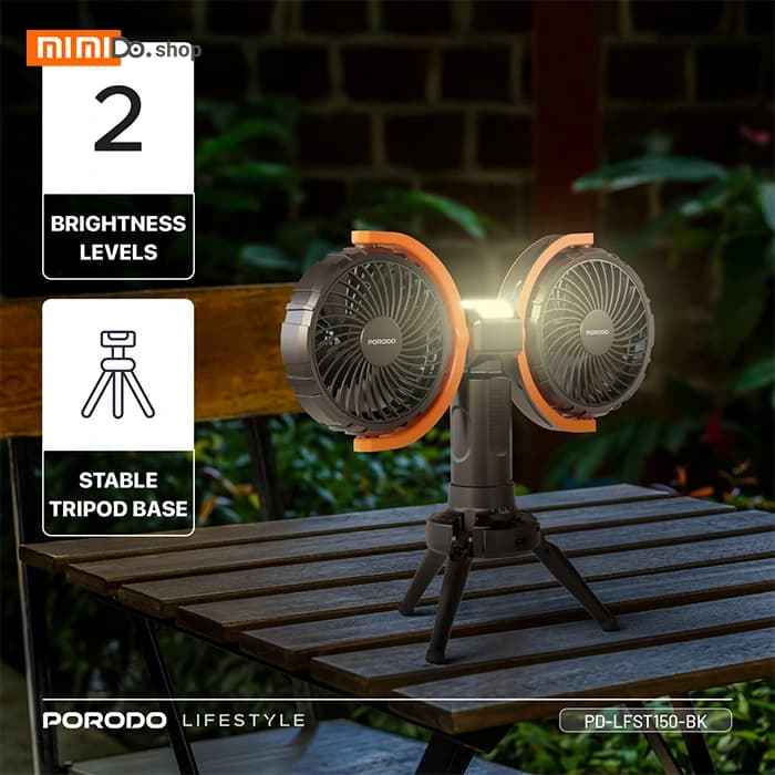 پنکه رومیزی شارژی و پاوربانک پرودو Porodo Dual-Head Oscillating Fan PD-LFST150 دارای چراغ LED — تصویر ۷