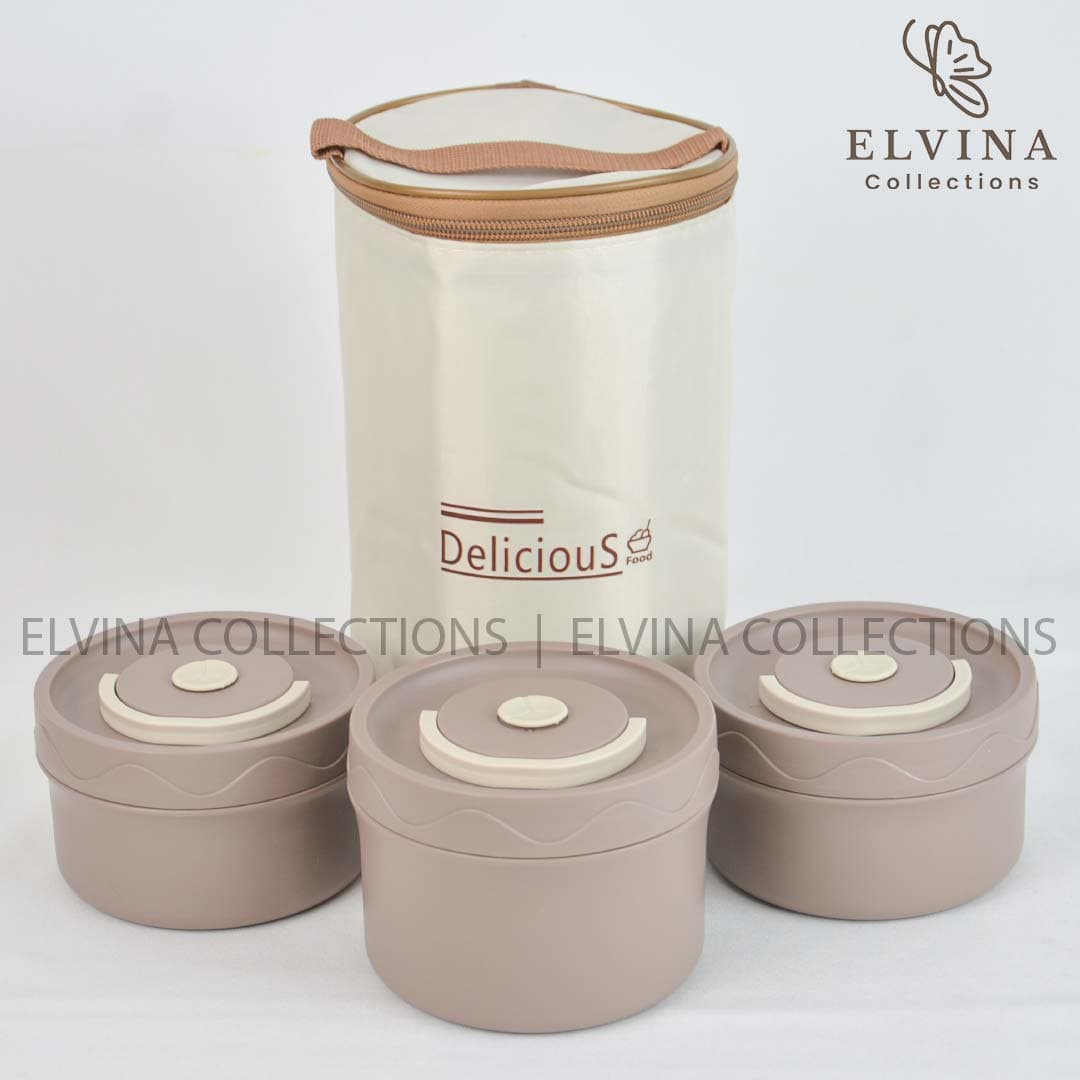 ست سه تیکه ظرف غذا استیل به همراه کیف عایق دار کد1592( لانچ باکس 3طبقه کیف دار) — تصویر ۱۲