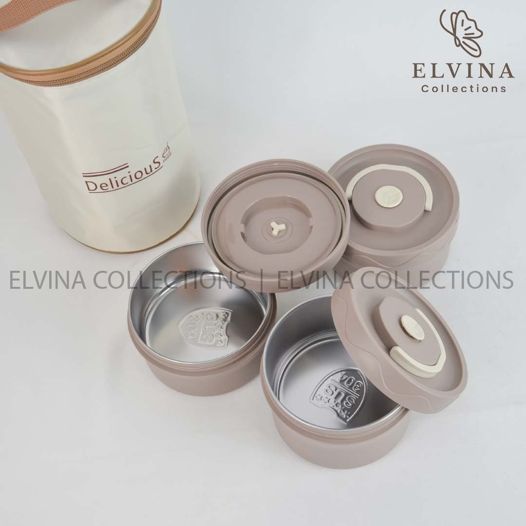 ست سه تیکه ظرف غذا استیل به همراه کیف عایق دار کد1592( لانچ باکس 3طبقه کیف دار) — تصویر ۷
