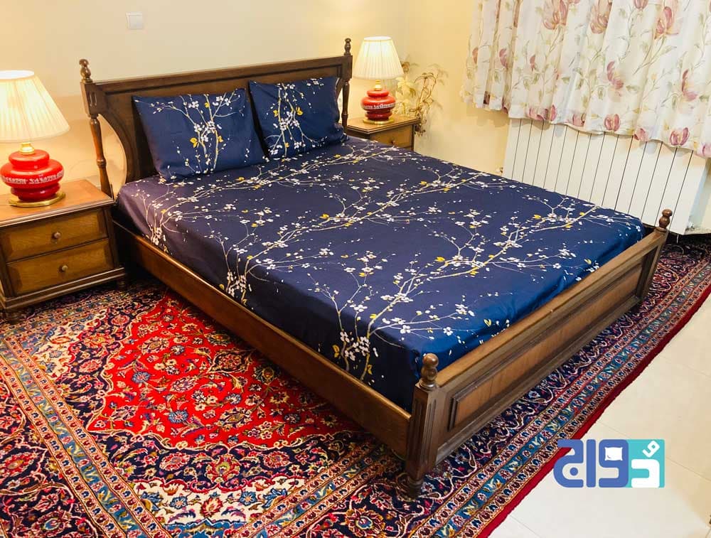 روتختی کشدار تخت دونفره طرح ترک مدل زنبق (سرمه‌ای) کد 140006221