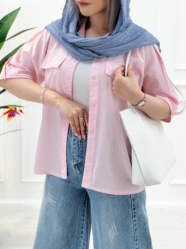 شومیز جیب نما زنانه – صورتی
