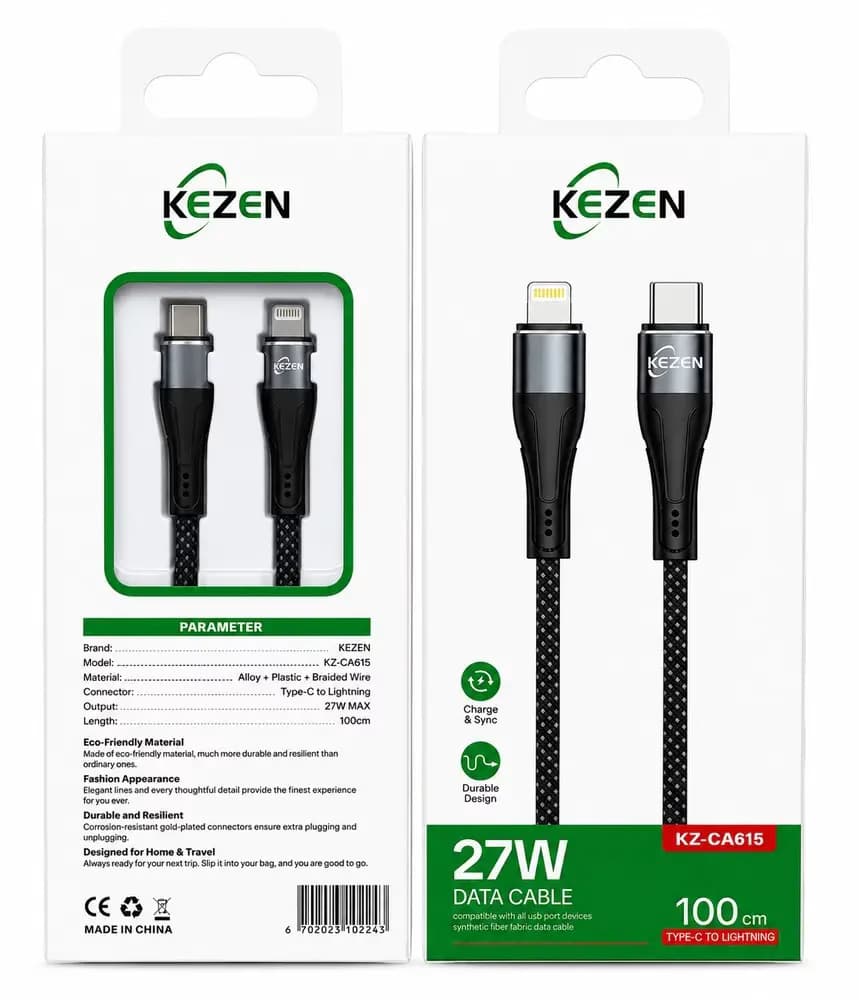کابل شارژ PD تایپ سی به لایتنینگ KEZEN مدل CA615 به طول 1 متر