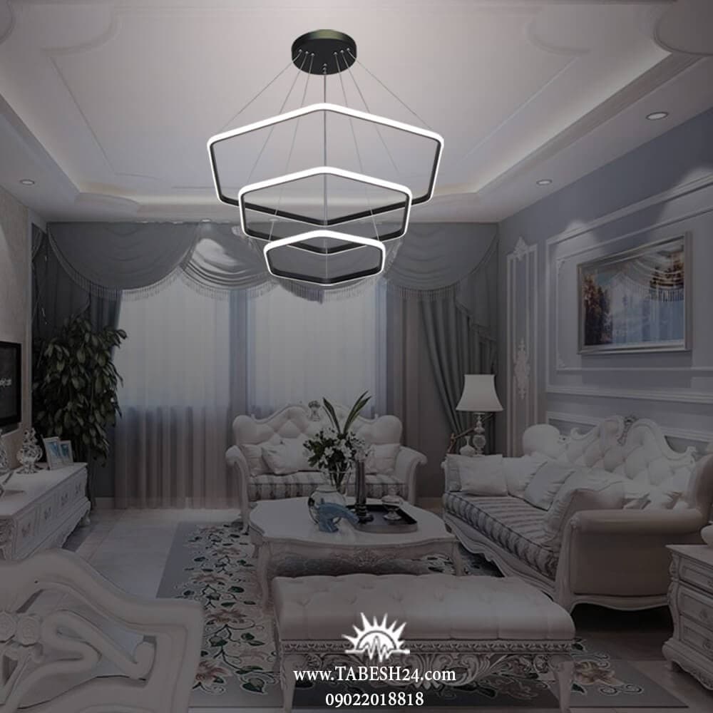 لوستر آویز کادری شش گوش سه طبقه — تصویر ۹