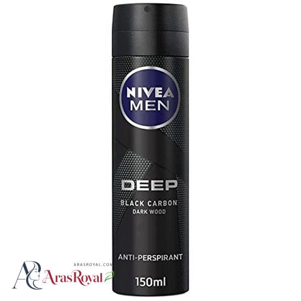 اسپری ضد تعریق مردانه نیوا Nivea مدل Deep Black Carbon Darkwood حجم 150 میل