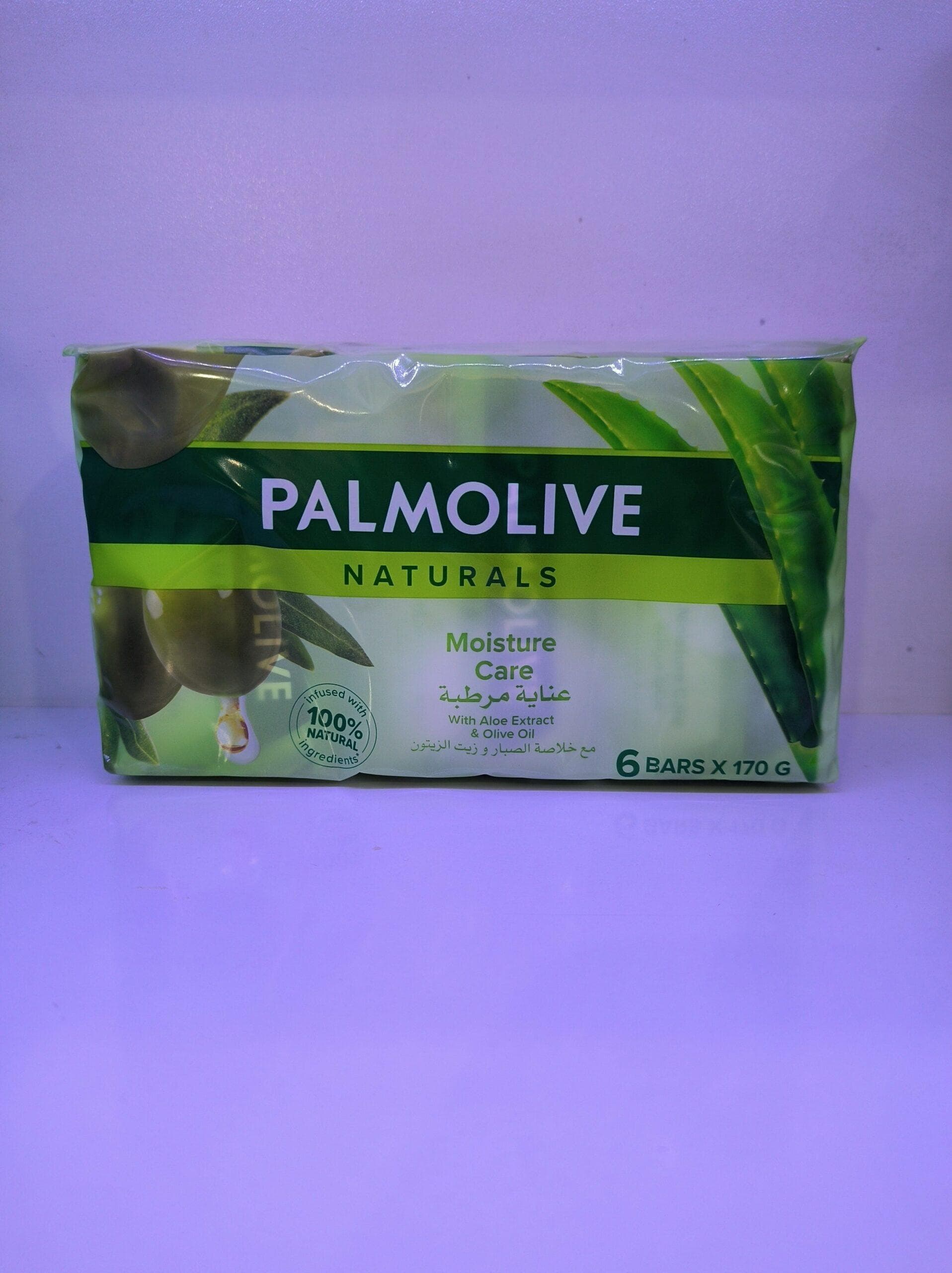 صابون پالمولیو PALMOLIVE مدل عصاره زیتون و آلوورآ ALOE EXTRACT & OLIVE OIL وزن 170 گرمی بسته 6 عددی