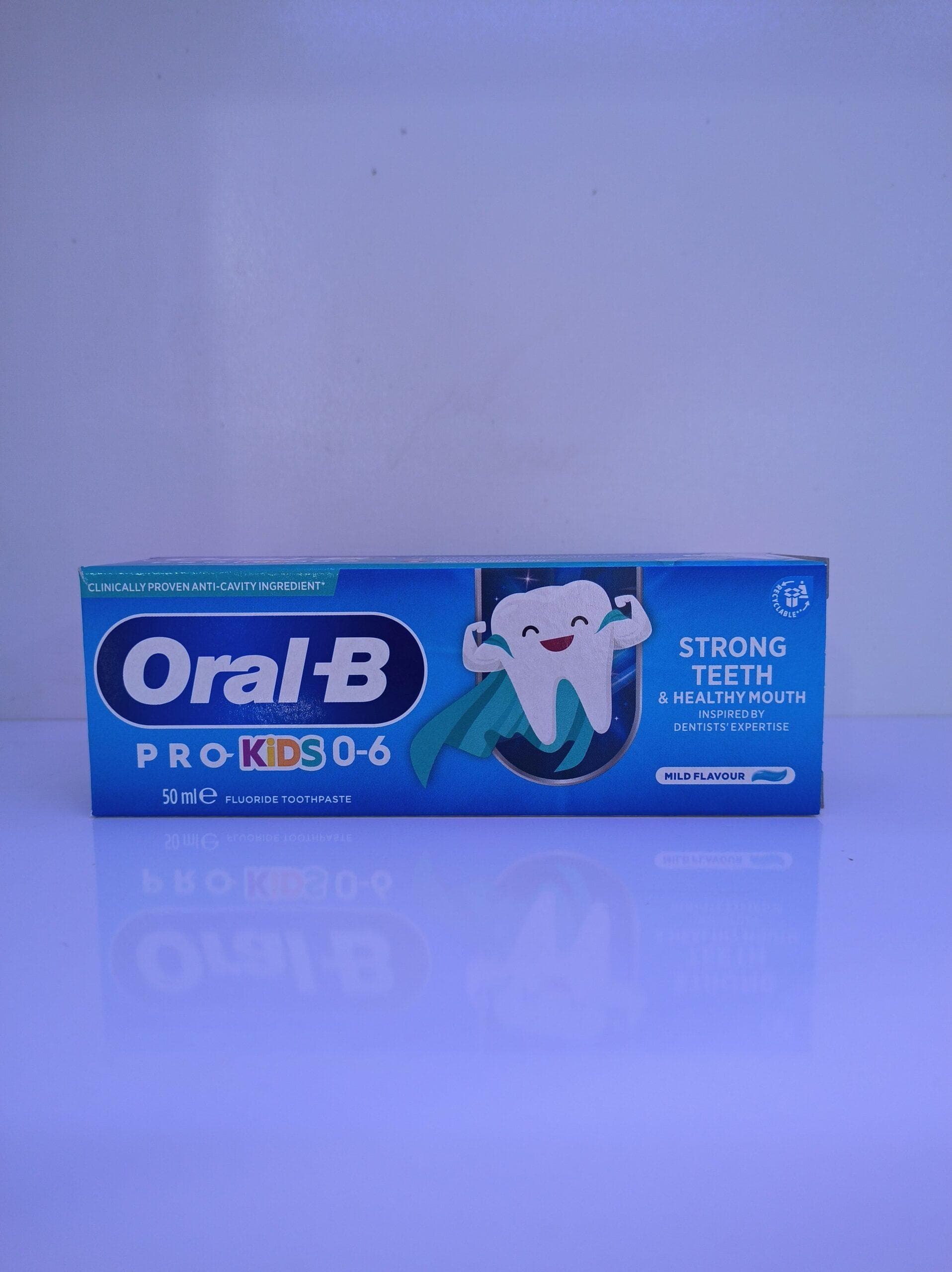 خمیر دندان کودک پرو کیدس Oral-B برای 0 تا 6 سال بدون قند و استحکام بخش دندان حجم50 میلی