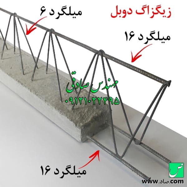 تیرچه بتنی با میلگرد 16 و 16 با زیگزاگ دوبل 6 استاندارد