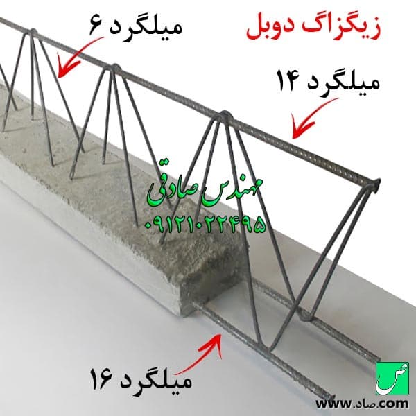 تیرچه بتنی با میلگرد 14 و 16 با زیگزاگ دوبل 6 استاندارد