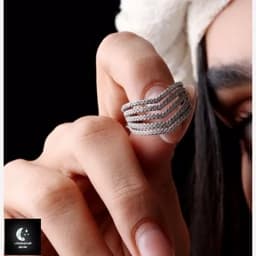 انگشتر نقره زنانه پنج ردیفه باعیار 925 و آبکاری طلا سفید — تصویر ۳
