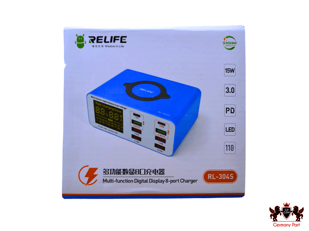 شارژر هاب و تستر 8 پورت وایرلس شارژ هوشمند ریلایف-8PORTS WITH WIRELESS USB CHARGER RL 304S RELIFE — تصویر ۵
