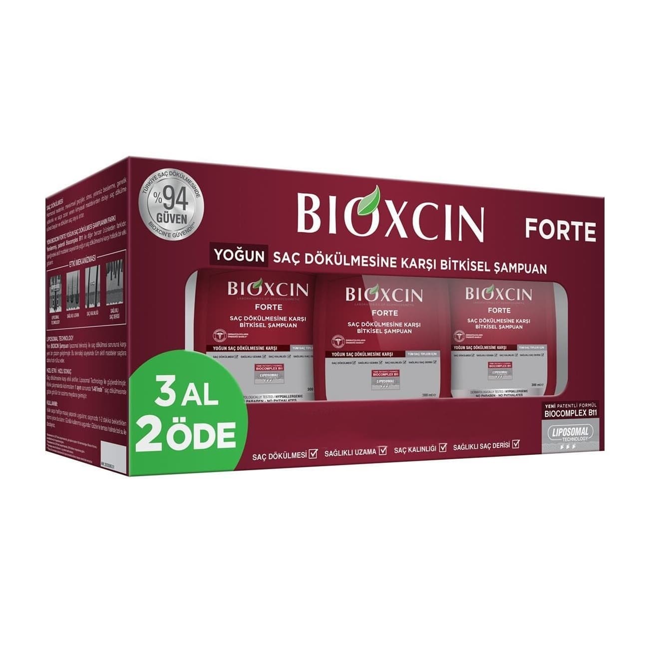 پک ۳ عددی شامپو ضد ریزش بیوکسین Bioxcin مدل Forte