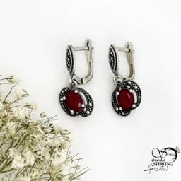 گوشواره نقره سیاه قلم با سنگ عقیق کد 20716 — تصویر ۳