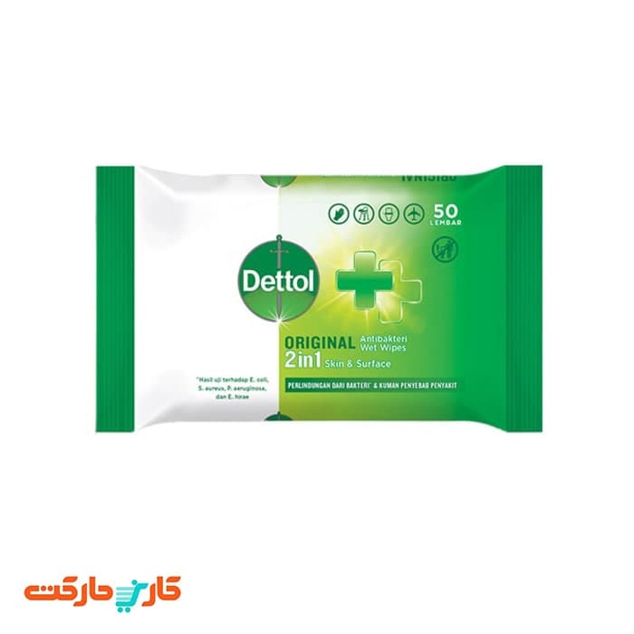دستمال مرطوب پوست و سطوح دتول (Dettol) بسته 40 عددی